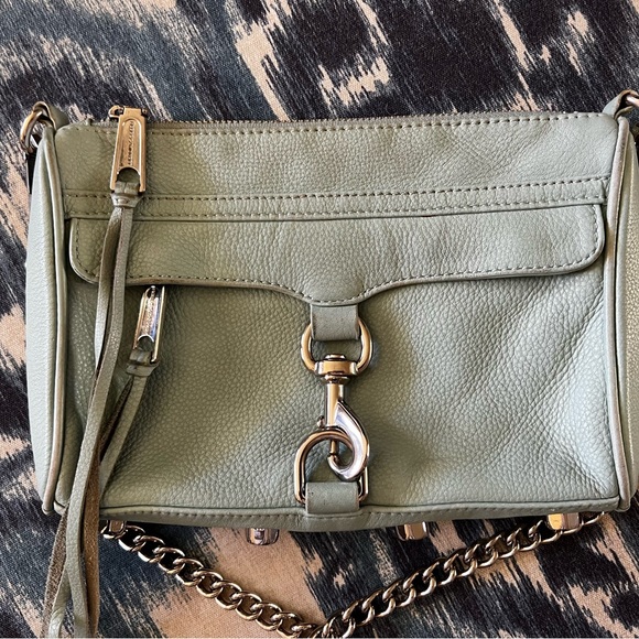 REBECCA MINKOFF Turquoise Leather Mini Mac Crossbody Bag Purse silver hardware - Picture 3 of 11